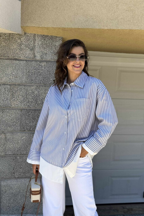 STRIPED LONG WOMEN SHIRT GREY/GRI - 4