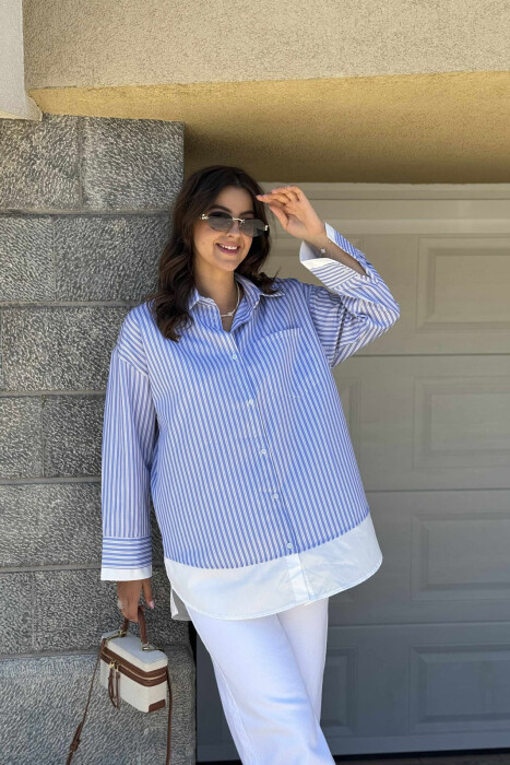 STRIPED LONG WOMEN SHIRT LIGHTBLUE/BZ - 1