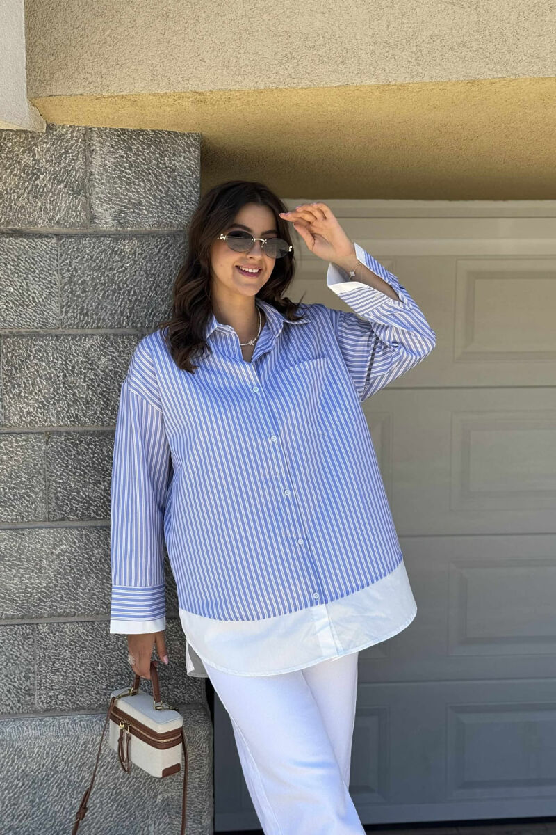 STRIPED LONG WOMEN SHIRT LIGHTBLUE/BZ - 1