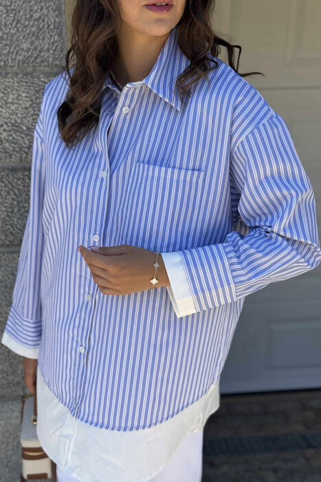 STRIPED LONG WOMEN SHIRT LIGHTBLUE/BZ - 3