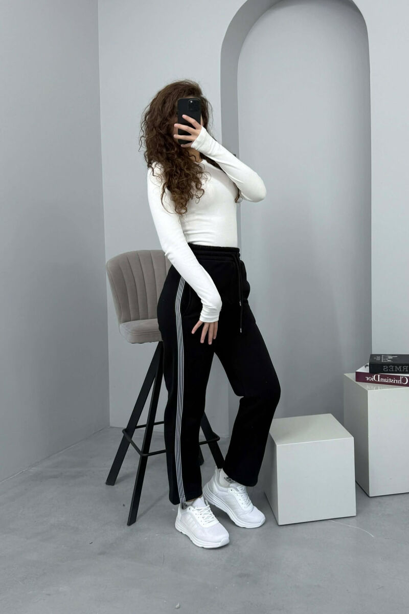 STRIPED ONE COLOR FLUFFY WOMEN SWEATPANTS BLACK/ E ZEZE - 2