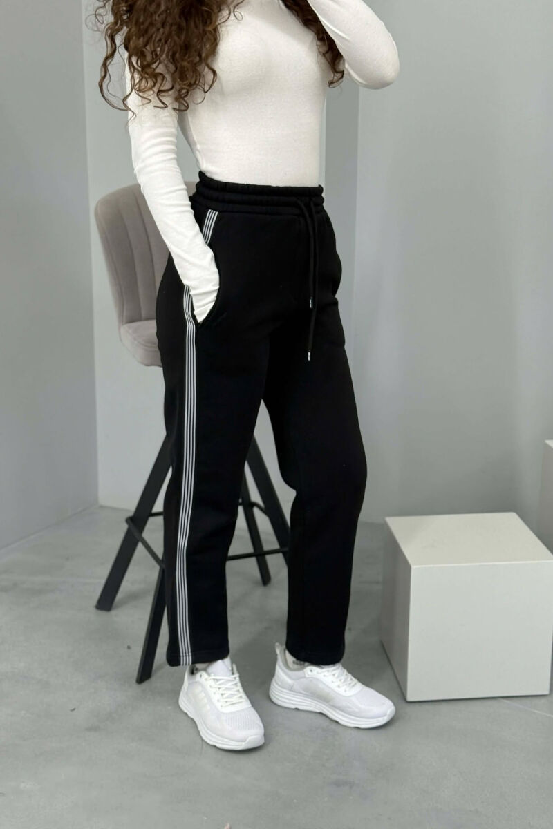 STRIPED ONE COLOR FLUFFY WOMEN SWEATPANTS BLACK/ E ZEZE - 3
