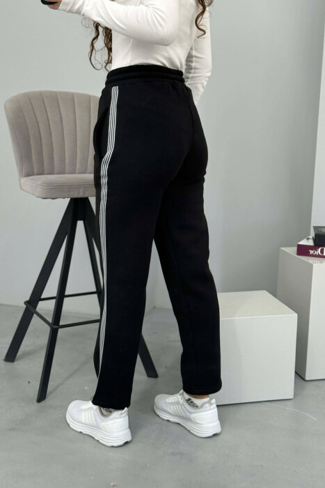 STRIPED ONE COLOR FLUFFY WOMEN SWEATPANTS BLACK/ E ZEZE - 4