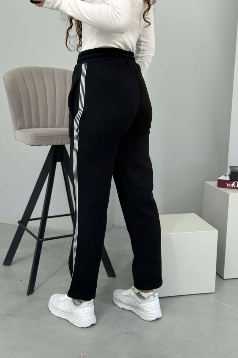 STRIPED ONE COLOR FLUFFY WOMEN SWEATPANTS BLACK/ E ZEZE - 4