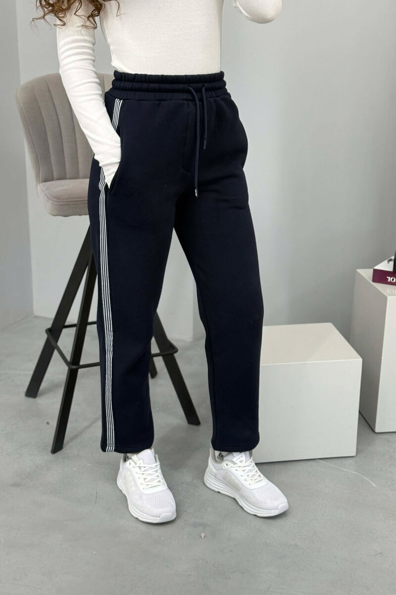 STRIPED ONE COLOR FLUFFY WOMEN SWEATPANTS DARK BLUE/BEE - 3