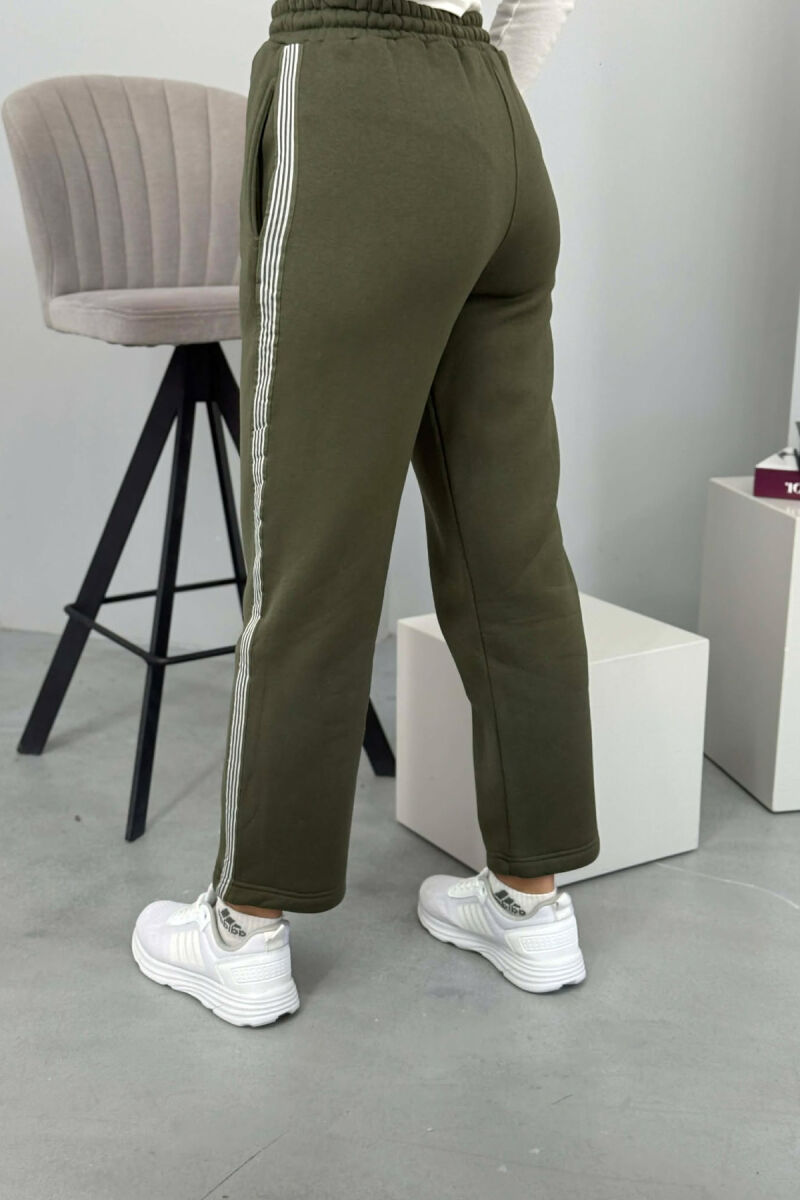 STRIPED ONE COLOR FLUFFY WOMEN SWEATPANTS GREEN/JESHILE - 4