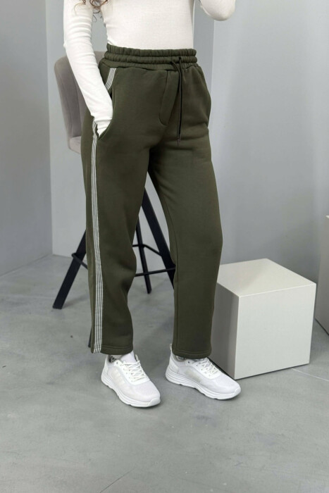 STRIPED ONE COLOR FLUFFY WOMEN SWEATPANTS GREEN/JESHILE - 3