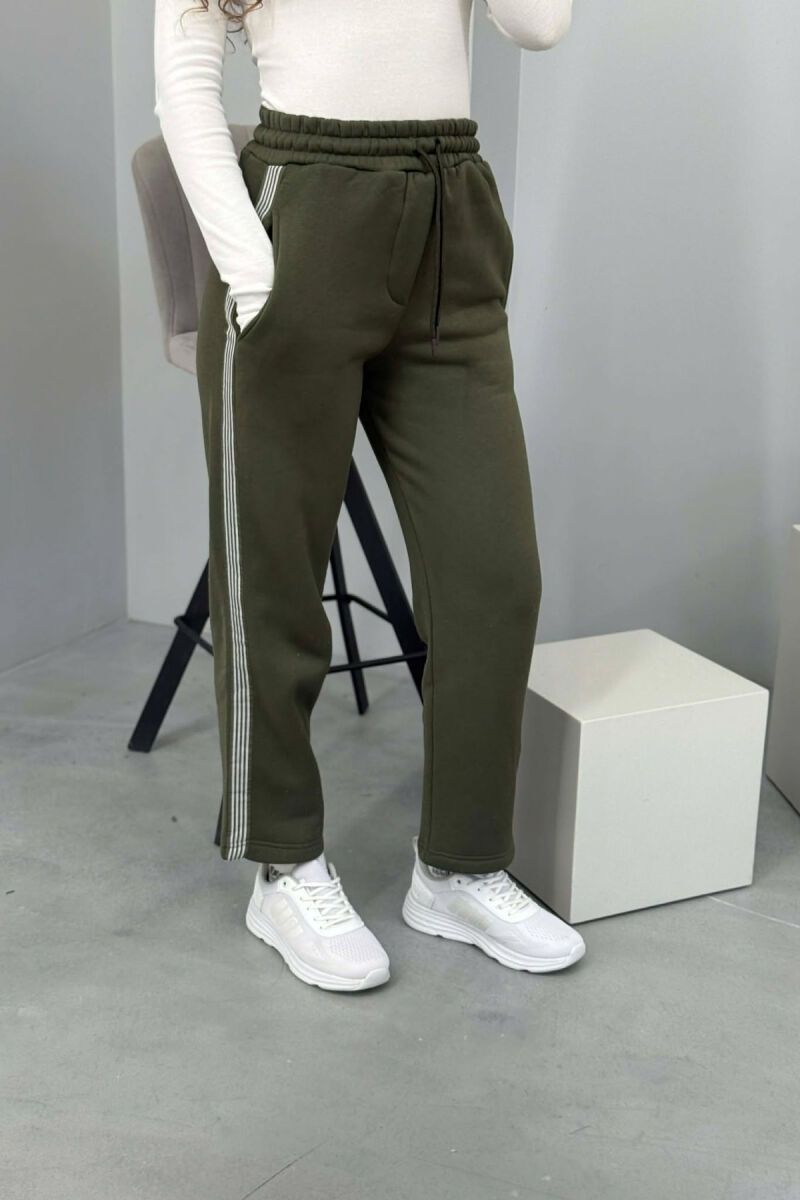 STRIPED ONE COLOR FLUFFY WOMEN SWEATPANTS GREEN/JESHILE - 3