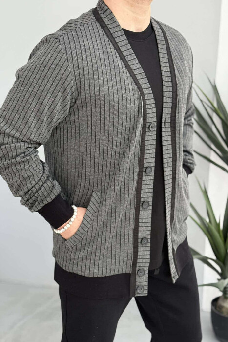 STRIPED SIMPLE MEN CARDIGAN GREY/GRI - 3