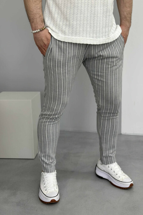 STRIPED SIMPLE MEN PANTS LIGHT GREY/GZ - 1
