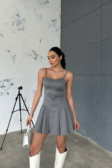 STRIPED SIMPLE WOMEN DRESS GREY/GRI 
