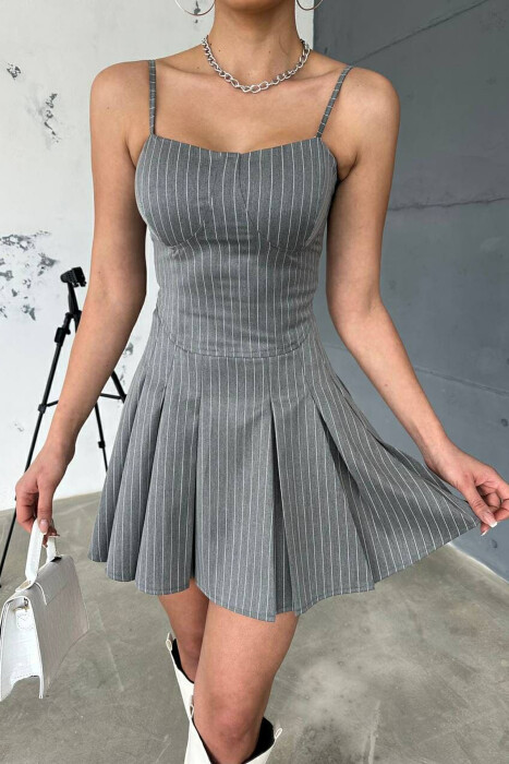STRIPED SIMPLE WOMEN DRESS GREY/GRI - 5