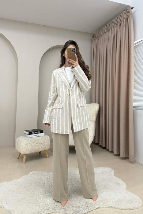 STRIPED SIMPLE WOMEN JACKET LIGHT BEIGE/BZHZB 