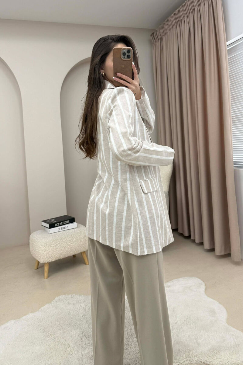 STRIPED SIMPLE WOMEN JACKET LIGHT BEIGE/BZHZB - 4