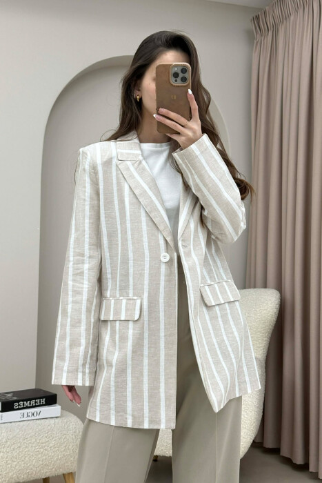STRIPED SIMPLE WOMEN JACKET LIGHT BEIGE/BZHZB - 1