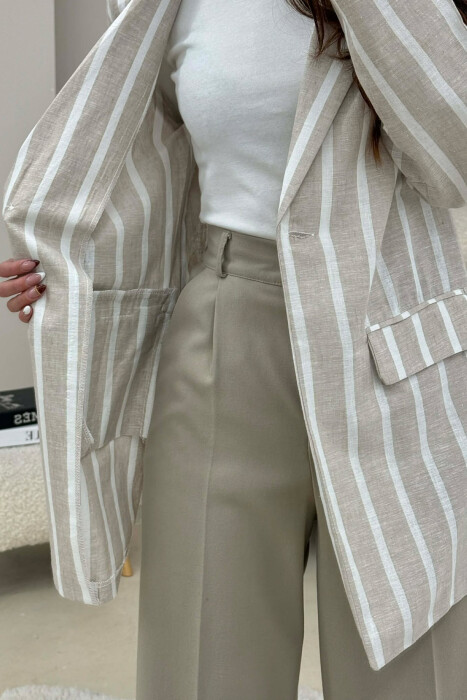 STRIPED SIMPLE WOMEN JACKET LIGHT BEIGE/BZHZB - 3