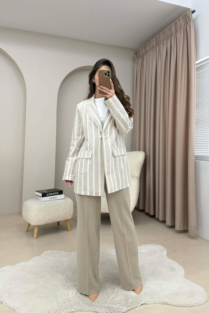 STRIPED SIMPLE WOMEN JACKET LIGHT BEIGE/BZHZB - 1