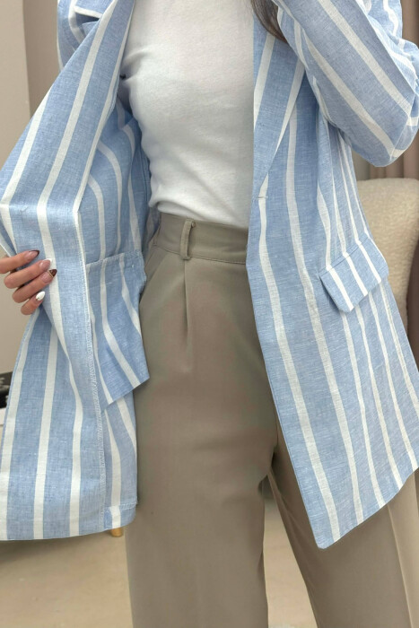 STRIPED SIMPLE WOMEN JACKET LIGHTBLUE/BZ - 3