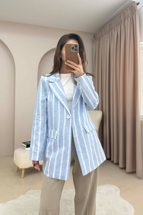 STRIPED SIMPLE WOMEN JACKET LIGHTBLUE/BZ - 2
