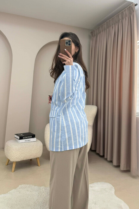 STRIPED SIMPLE WOMEN JACKET LIGHTBLUE/BZ - 4