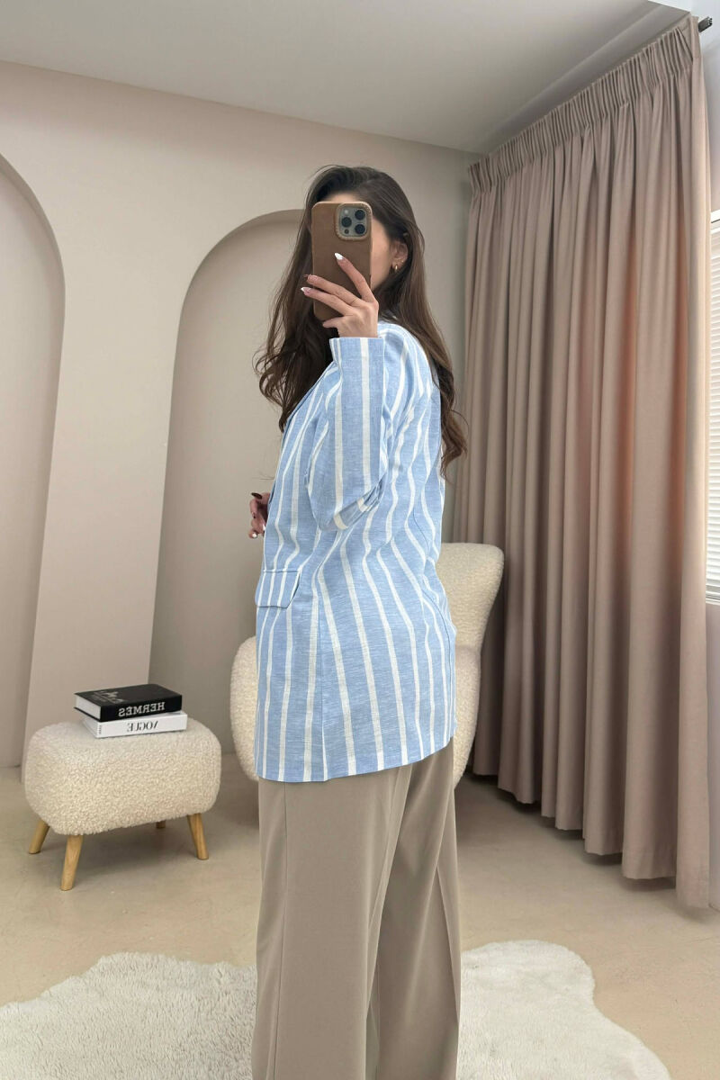 STRIPED SIMPLE WOMEN JACKET LIGHTBLUE/BZ - 4