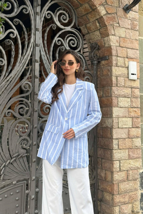 STRIPED SIMPLE WOMEN JACKET LIGHTBLUE/BZ - 3