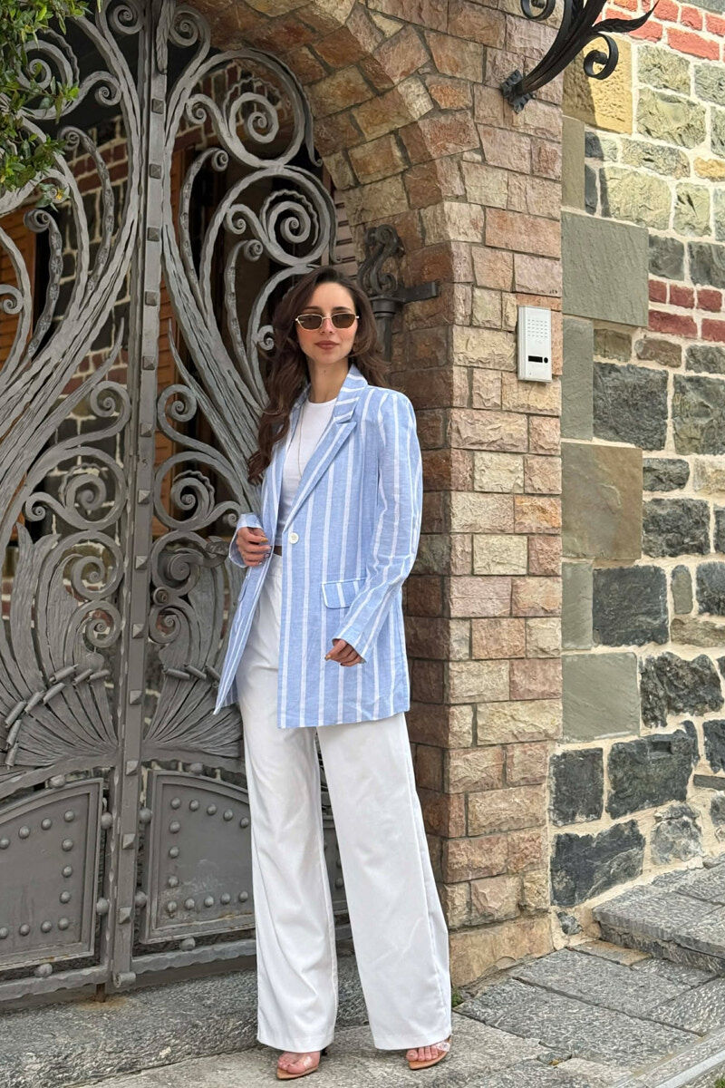 STRIPED SIMPLE WOMEN JACKET LIGHTBLUE/BZ - 5