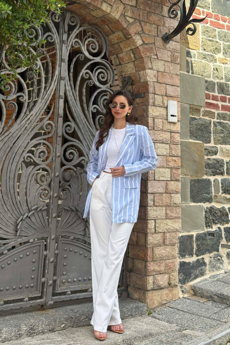 STRIPED SIMPLE WOMEN JACKET LIGHTBLUE/BZ - 8