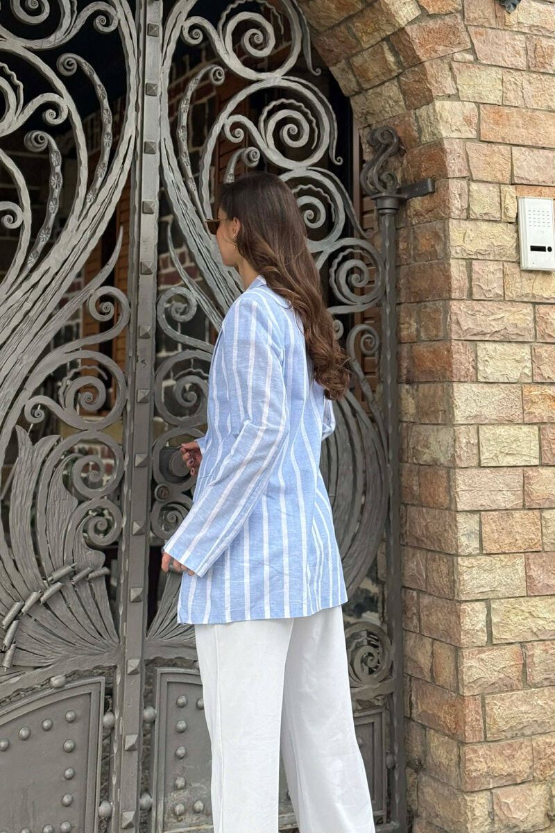 STRIPED SIMPLE WOMEN JACKET LIGHTBLUE/BZ - 9