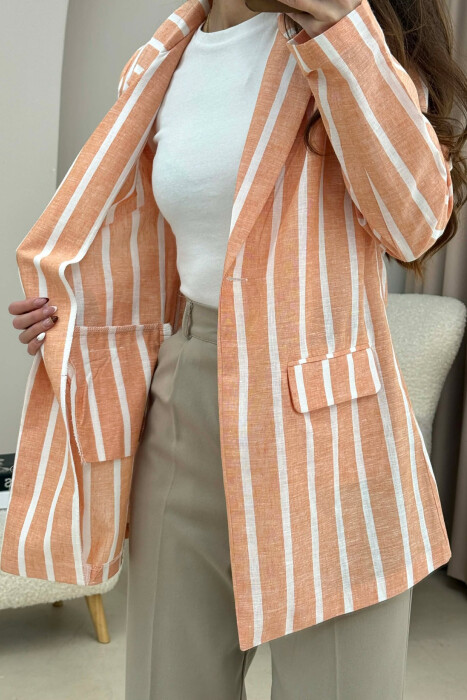 STRIPED SIMPLE WOMEN JACKET ORANGE/PORTOKALLI - 4