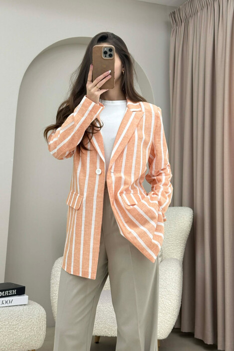 STRIPED SIMPLE WOMEN JACKET ORANGE/PORTOKALLI - 1