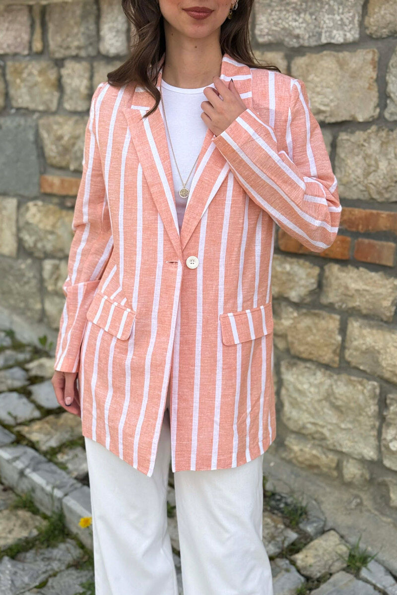 STRIPED SIMPLE WOMEN JACKET ORANGE/PORTOKALLI - 3