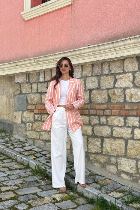 STRIPED SIMPLE WOMEN JACKET ORANGE/PORTOKALLI - 5