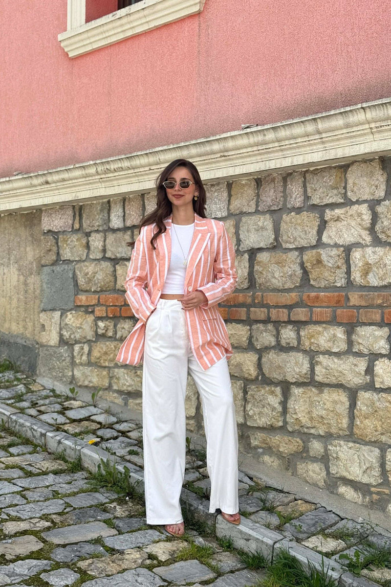 STRIPED SIMPLE WOMEN JACKET ORANGE/PORTOKALLI - 5