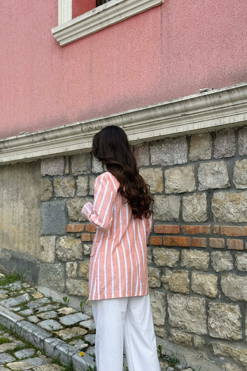 STRIPED SIMPLE WOMEN JACKET ORANGE/PORTOKALLI - 8