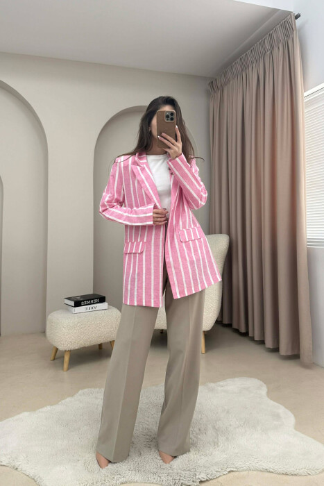STRIPED SIMPLE WOMEN JACKET PINK/ROZE - 1