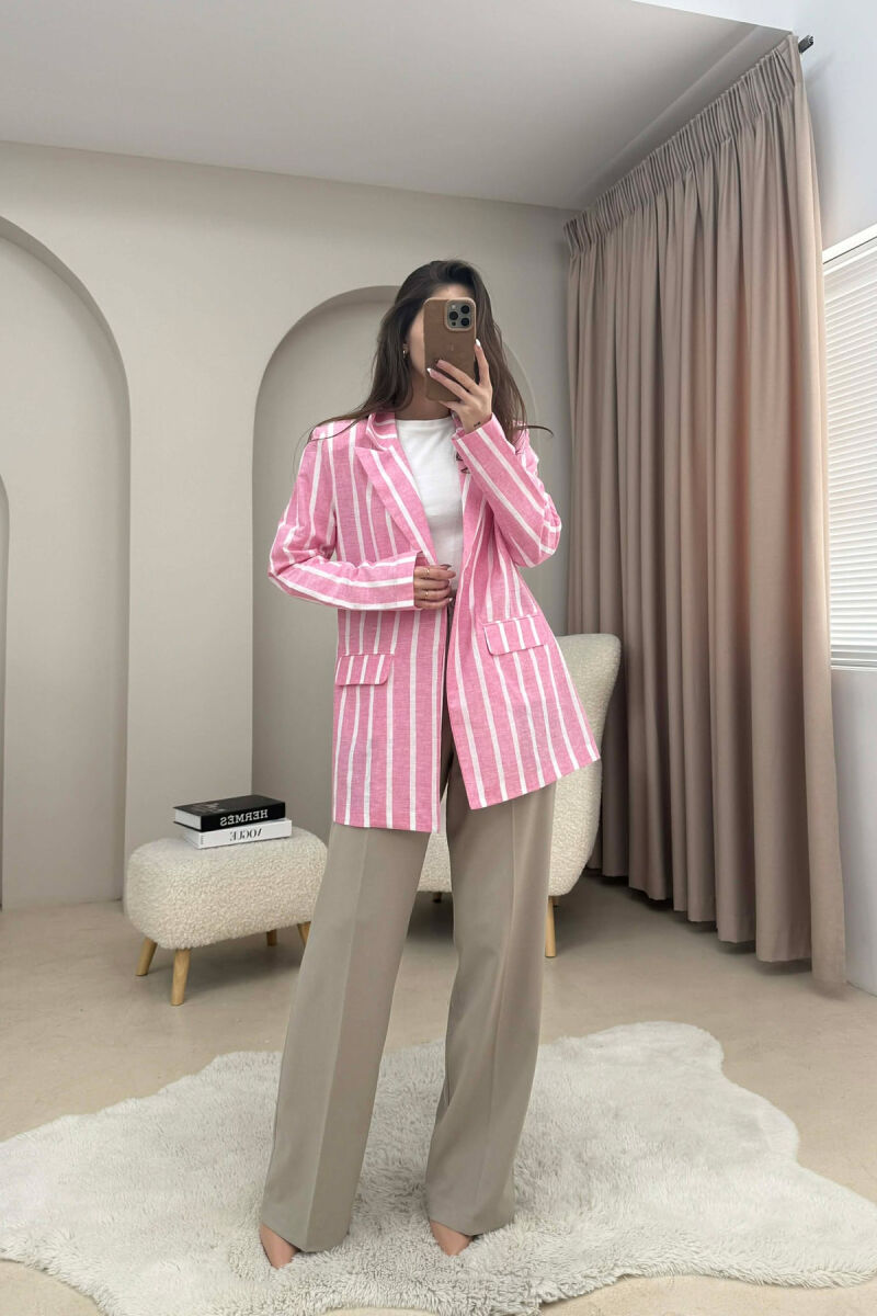 STRIPED SIMPLE WOMEN JACKET PINK/ROZE - 1