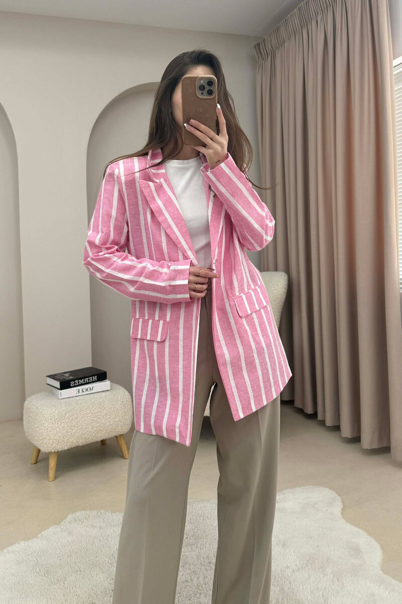 STRIPED SIMPLE WOMEN JACKET PINK/ROZE - 3