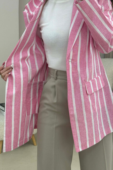 STRIPED SIMPLE WOMEN JACKET PINK/ROZE - 4