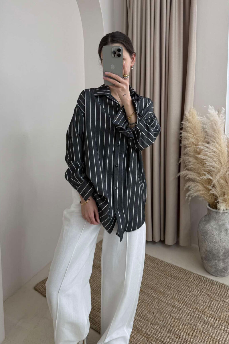 STRIPED SIMPLE WOMEN SHIRT DARK GREY/GEE - 1