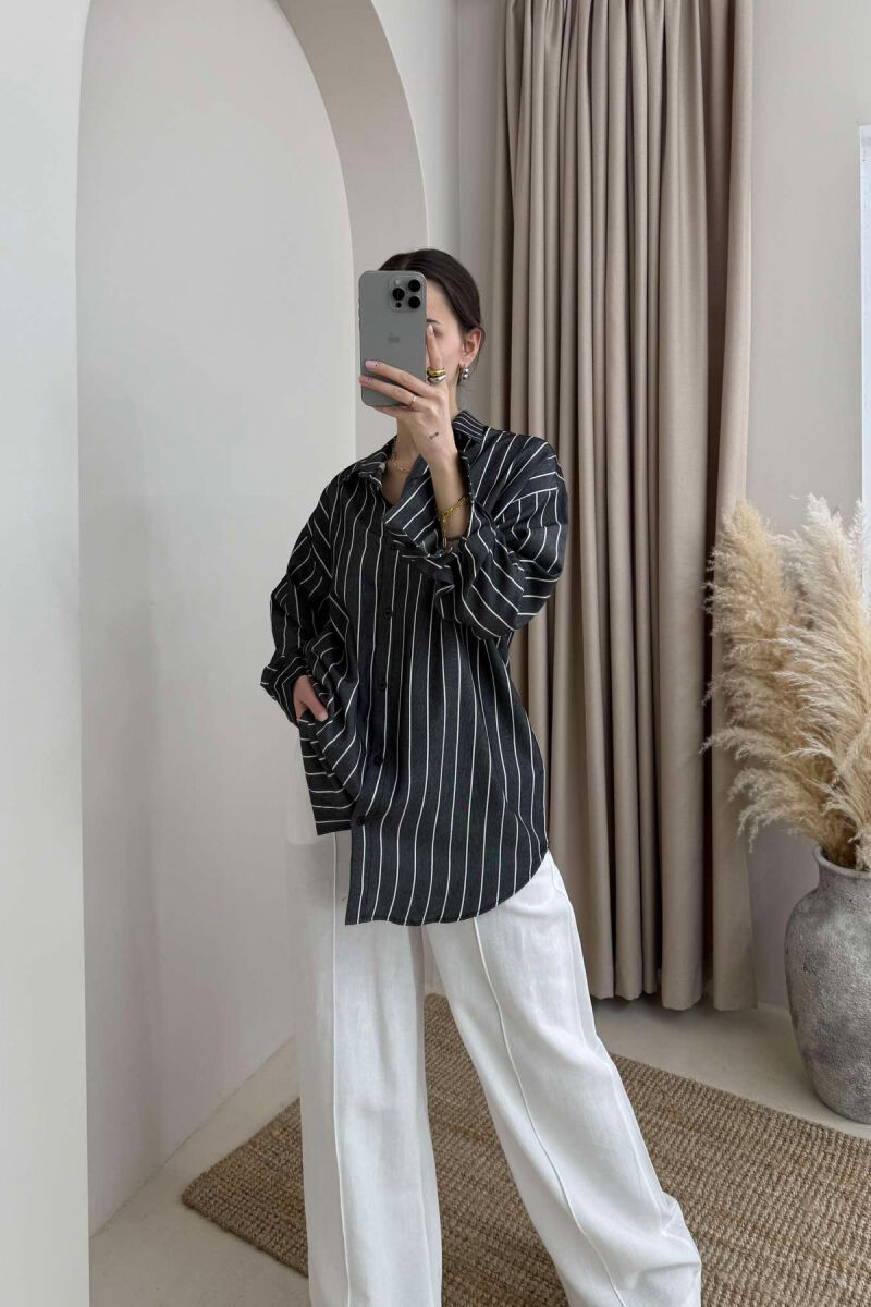 STRIPED SIMPLE WOMEN SHIRT DARK GREY/GEE - 2