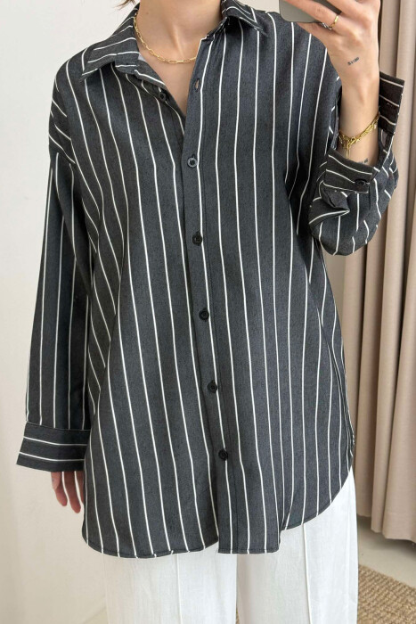 STRIPED SIMPLE WOMEN SHIRT DARK GREY/GEE - 3