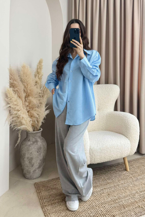 STRIPED SIMPLE WOMEN SHIRT LIGHTBLUE/BZ 