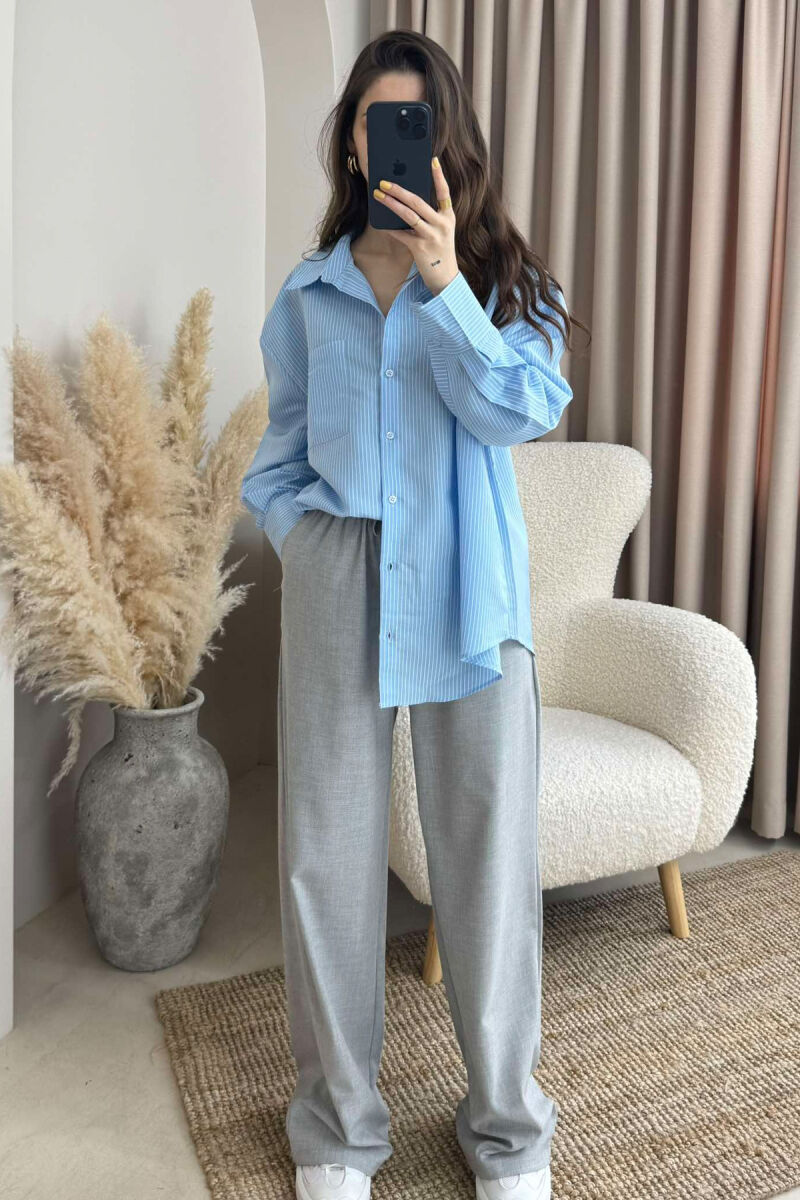 STRIPED SIMPLE WOMEN SHIRT LIGHTBLUE/BZ - 2