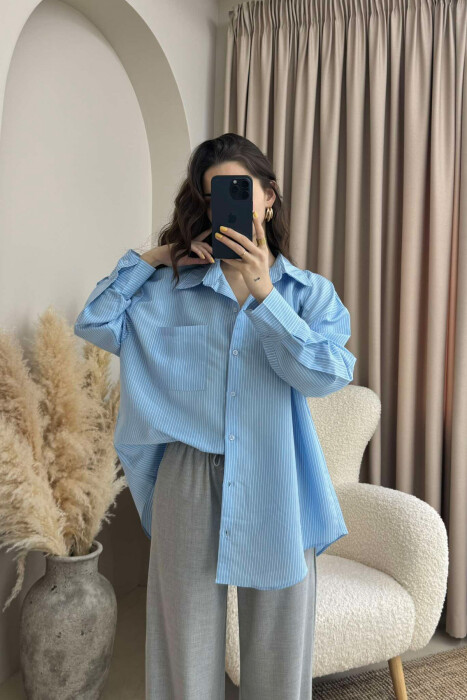 STRIPED SIMPLE WOMEN SHIRT LIGHTBLUE/BZ - 3