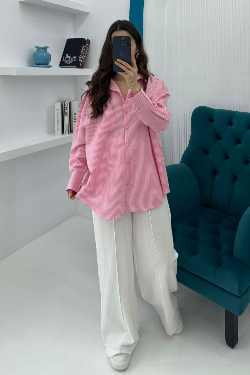 STRIPED SIMPLE WOMEN SHIRT PINK/ROZE - 1