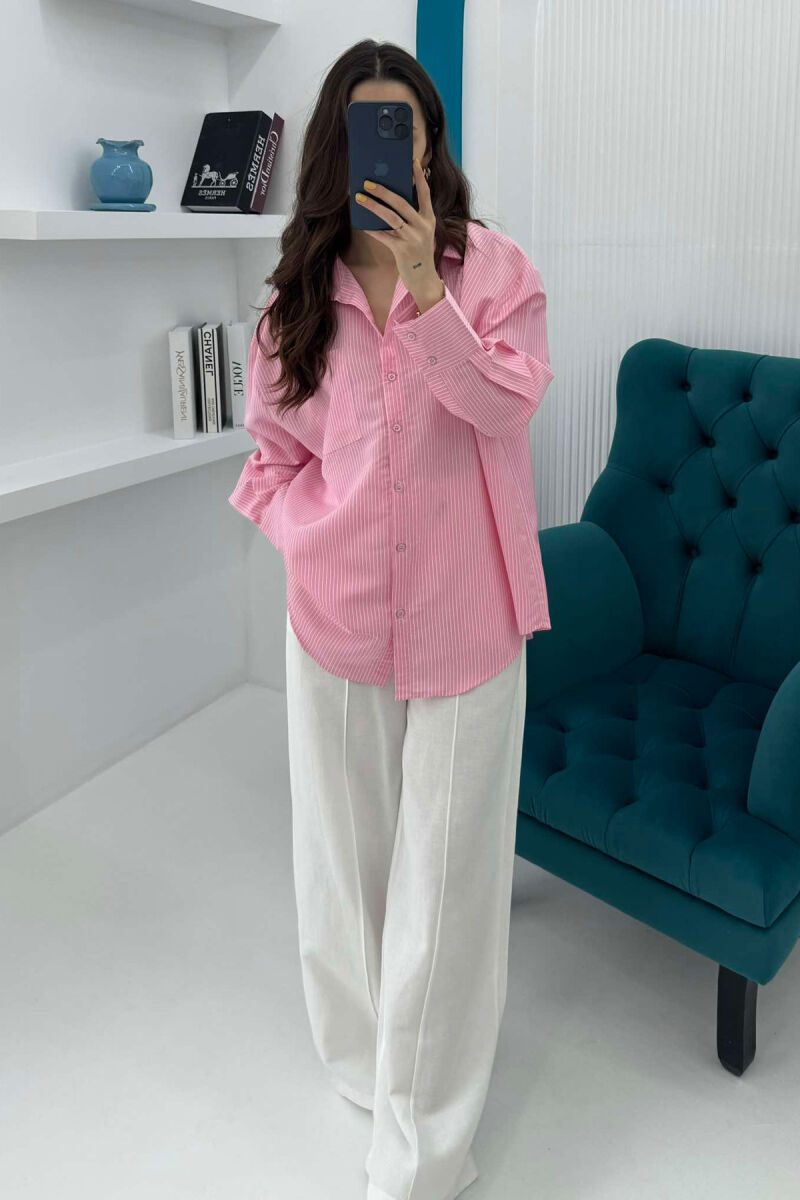 STRIPED SIMPLE WOMEN SHIRT PINK/ROZE - 2