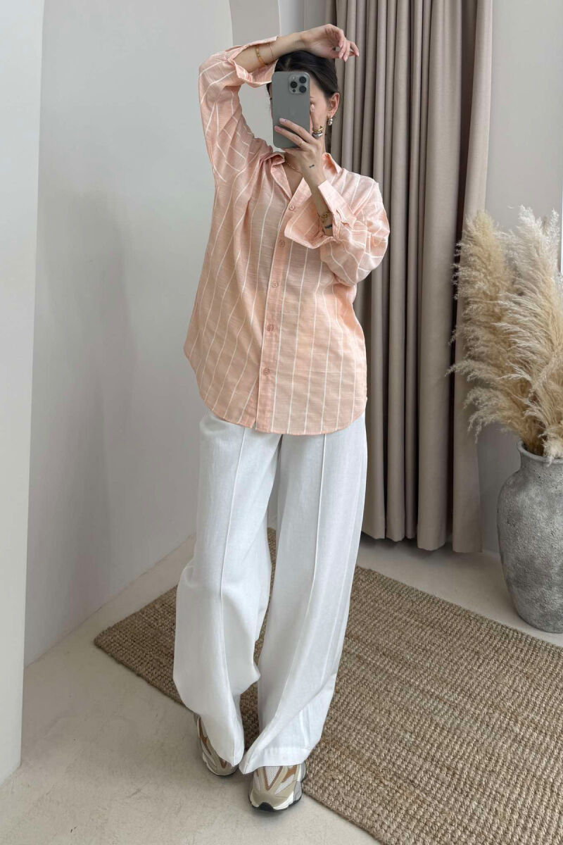 STRIPED SIMPLE WOMEN SHIRT POWDER/PUDER - 1