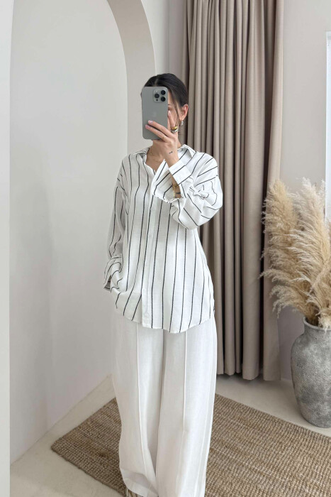 STRIPED SIMPLE WOMEN SHIRT WHITE-E BARDHE 