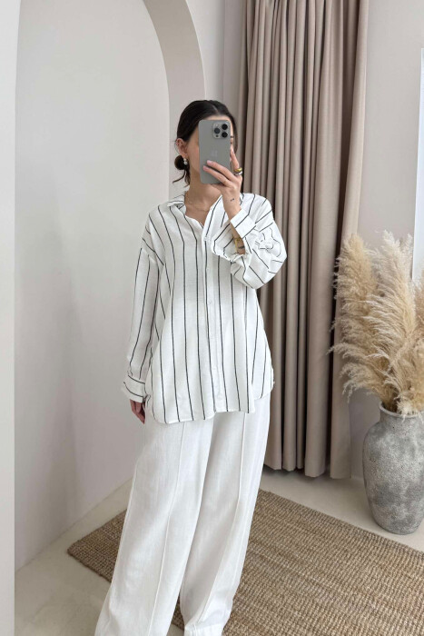 STRIPED SIMPLE WOMEN SHIRT WHITE-E BARDHE - 2